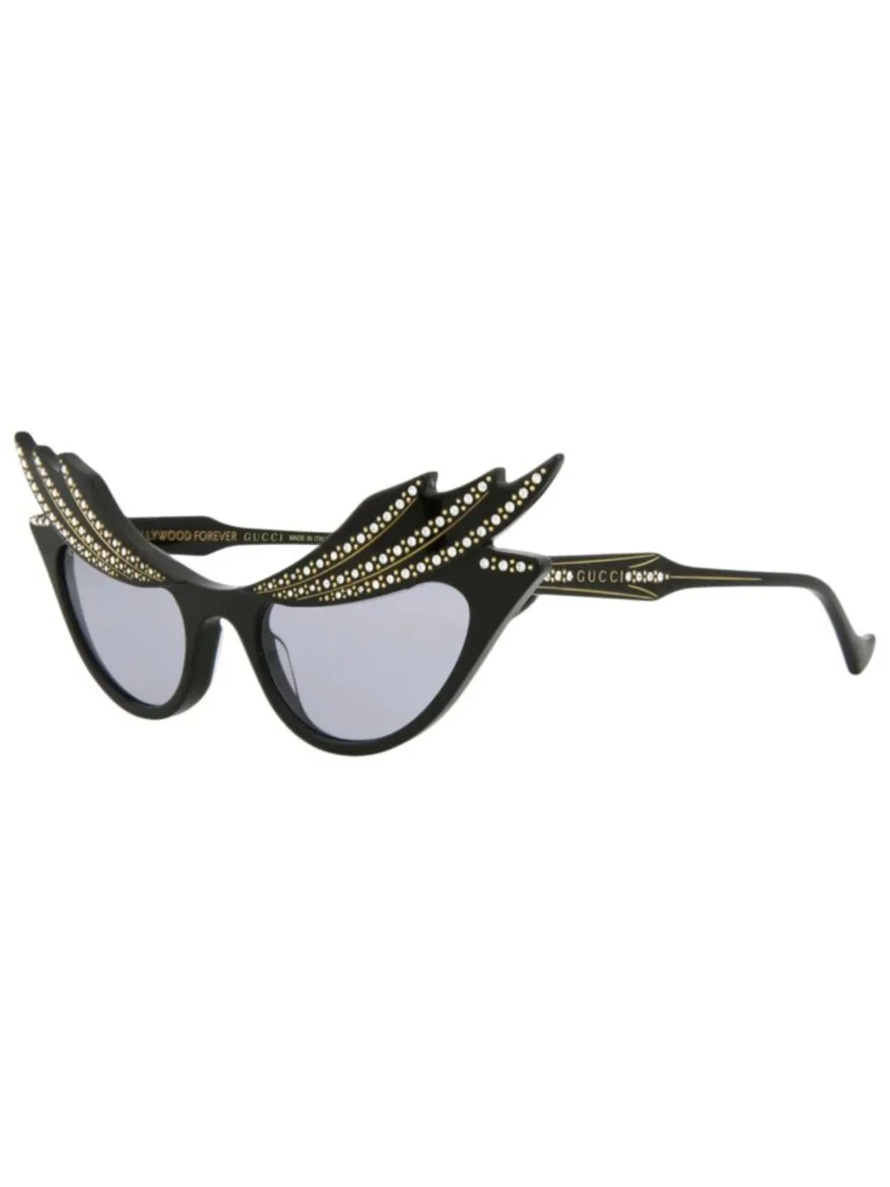 New Gucci Women's Sunglasses Cat Eye Acetate Frame Black Black Violet
